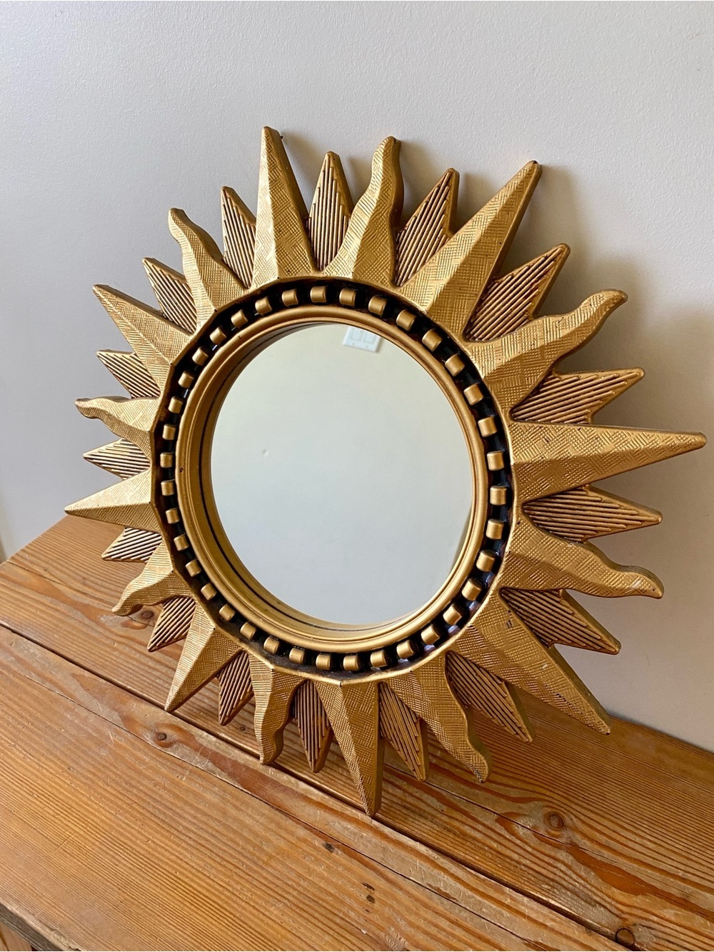 Vintage Gold Sunburst Mirror Celestial Starburst Wall Hanging 17"